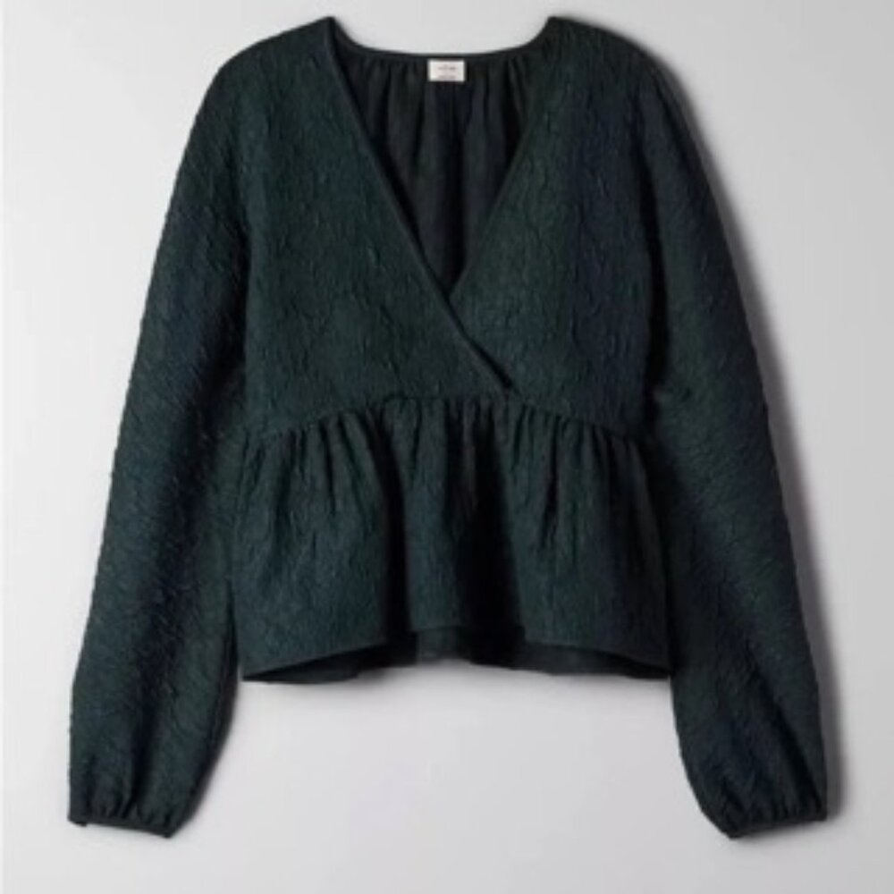 Aritzia Wilfred Peplum Blouse Emerald Size XS